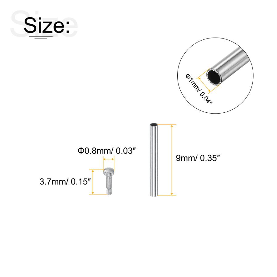 uxcell チューブフリクションピン 時計ベルトプレッシャーバーピン 9x1mm ステンレス鋼 リベットエンド付き バンドクラスプバックル 10個｜soten｜03