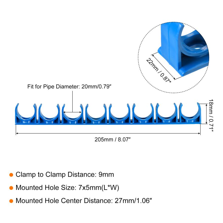 uxcell PPR U字型パイプクランプチューブクリップ 直径20 mm 連続 8スロット 水ホース用 ブルー 2個入り｜soten｜03