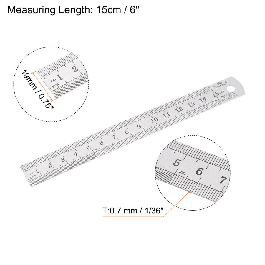 uxcell ステンレス定規 直定規測定ツール 木工塗装工芸用 15cm長さ x 0.7 mm厚さ x 19 mm幅 シルバートーン 3個｜soten｜03