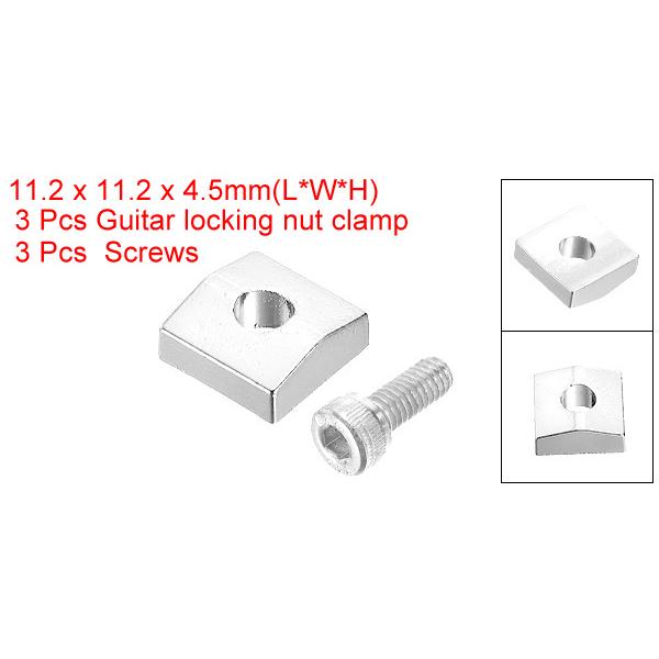 uxcell ギターロックナットクランプとネジ 金属 ギター弦ブロックナットフィッティング シルバー トレモロブリッジ用 3個