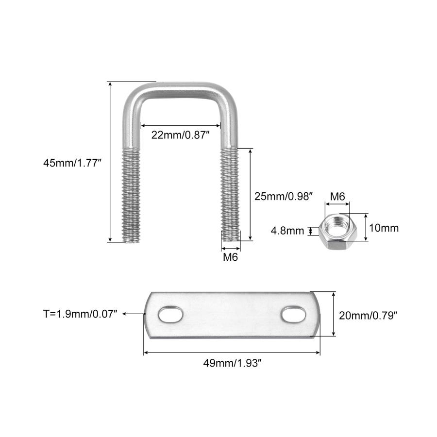 uxcell 角Uボルト Uクランプボルト ナットとプレート付き ボートトレーラー用 M6 22 mm内幅 45 mm長さ 3セット