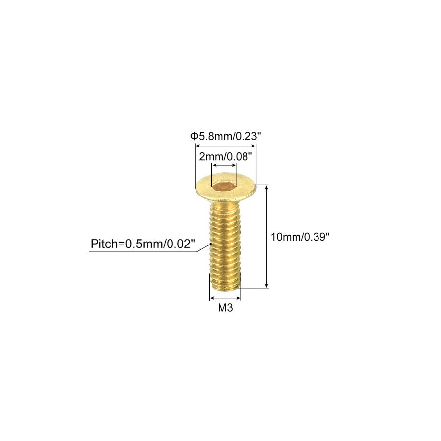 uxcell 皿頭六角穴付ボルト 内六角ドライブファスナーボルト 真鍮 M3-0.5 x 10 mm 24個 : ソウテン - 通販 ...