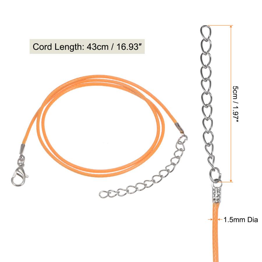 uxcell ワックスネックレスコードバルク　クラスプ付きネックレスストリングロープ　43cm長さ　1.5mm直径　オレンジ　10個｜soten｜03