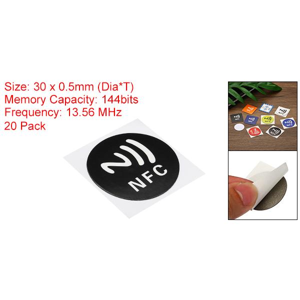 PATIKIL NFCステッカー 20個 NFC213 タグステッカー 144バイト ブランク 円形 30mm直径 NFCタグ 電話 ブラック｜soten｜02