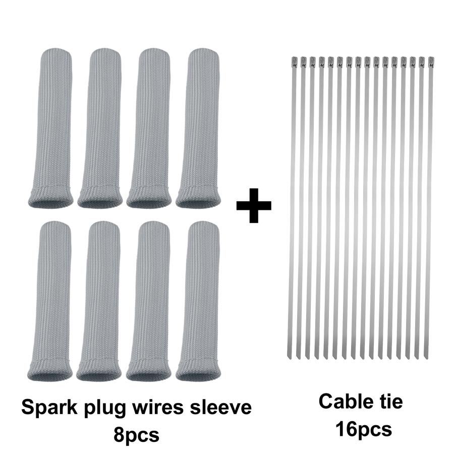 xAUTOHAUx エンジンのスパークプラグ ワイヤーブーツプロテクター 16個ステンレス鋼線結束バンド付きセット 車用 シルバートーン 8個｜soten｜06
