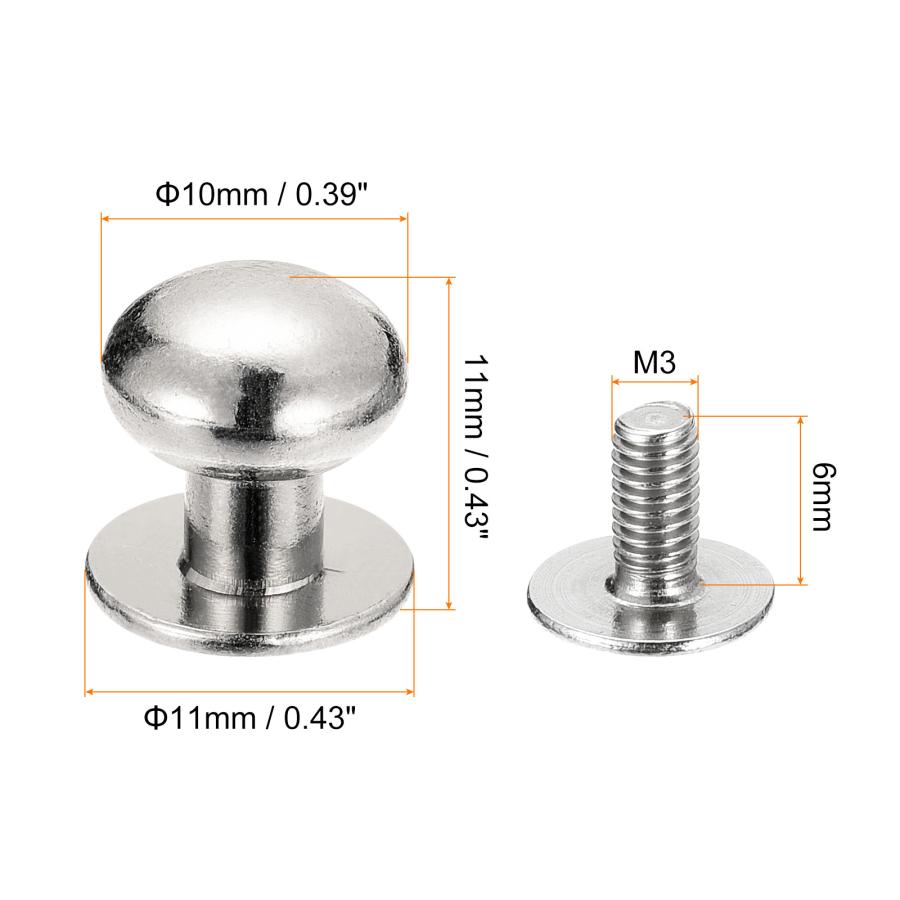 uxcell スタッドリベットネジバック ボールヘッド 10mm 丸頭 ボタン