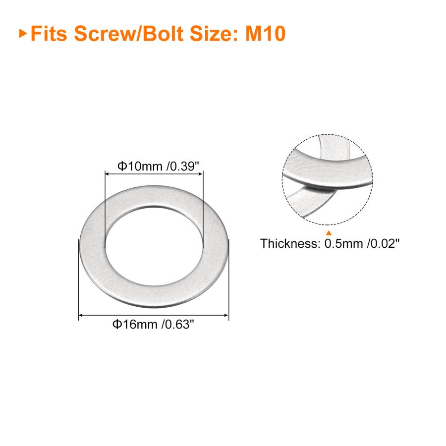 uxcell 304ステンレス鋼平ワッシャー M10 10x16x0.5mm 極薄フラット