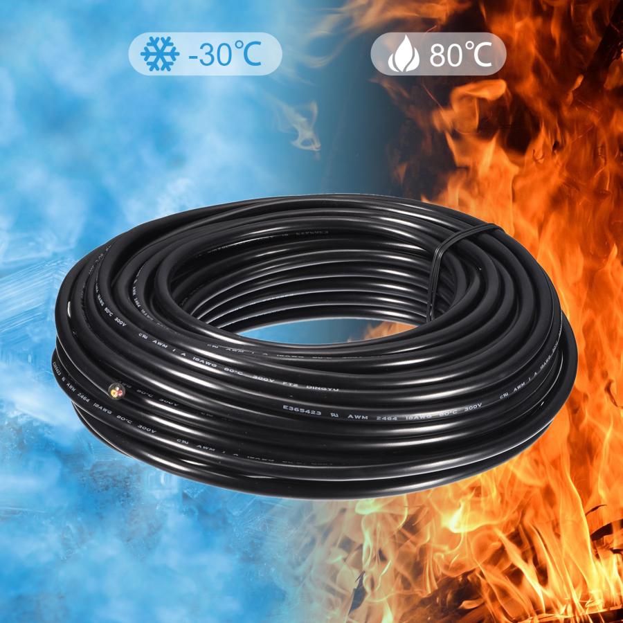 uxcell 電源ケーブル 3芯電線 18AWG 20m UL2464電線 PVC コード銅線
