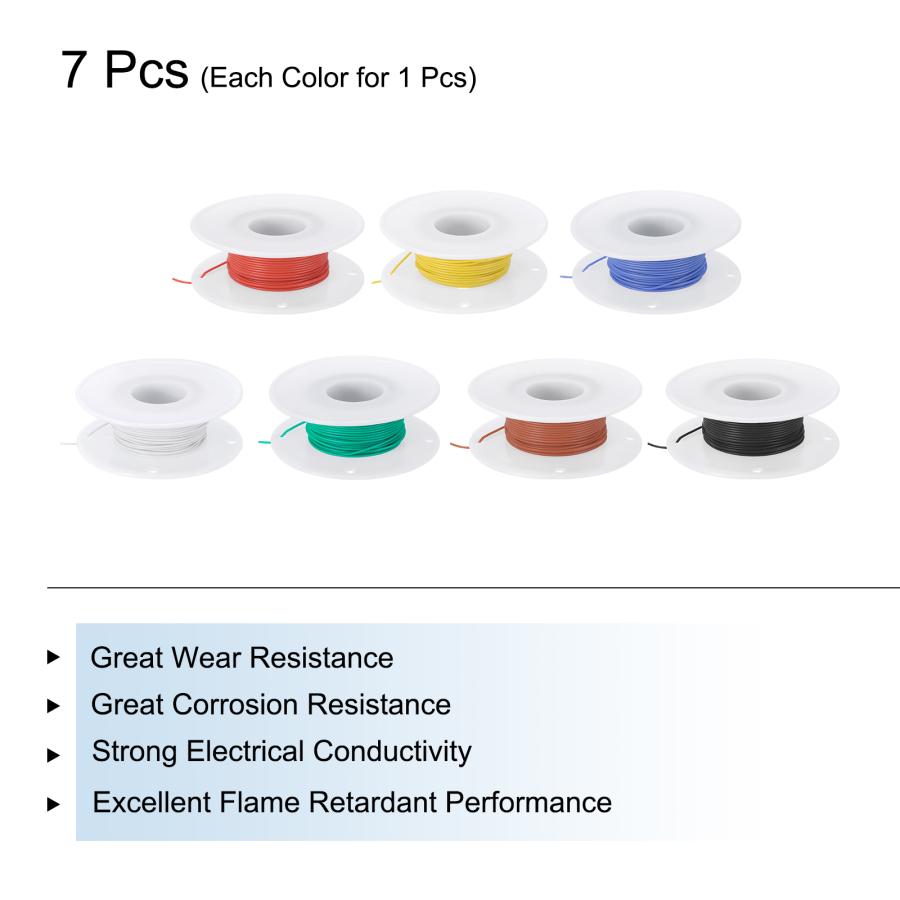 uxcell 30ゲージワイヤー シリコーンワイヤー 30AWG 電線 撚線 錫メッキ銅線 高温接続ワイヤー スプール 7カラー 15M 7個 ...
