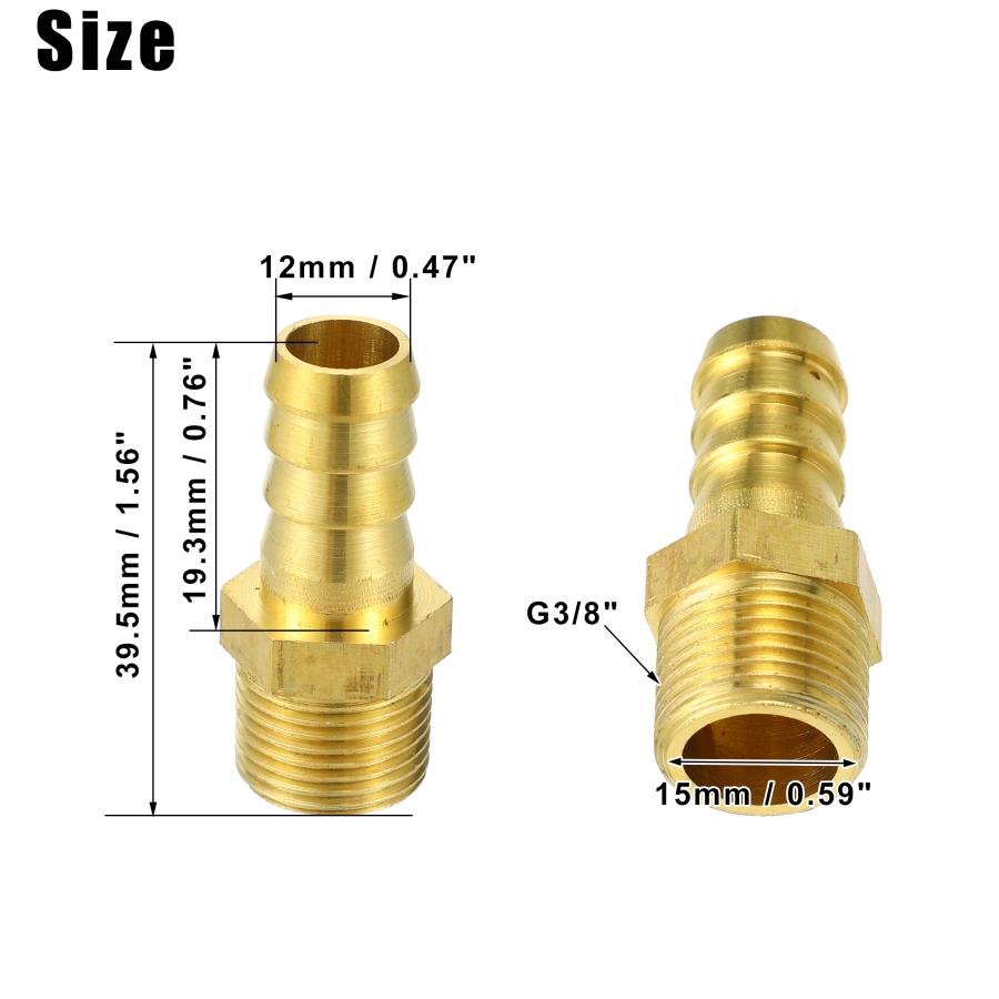 xAUTOHAUx 真鍮継手 ホースバーブアダプター 12.7mmバーブx9.5mm NPTオス 外径12mm ホースクランプクリップ2個付き 2個｜soten｜04