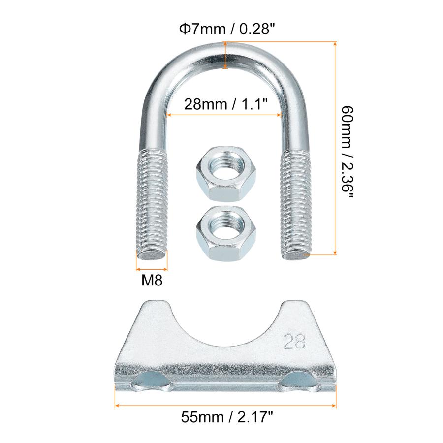 uxcell マフラーUボルトクランプ 28mm径エキゾーストテールパイプ用 排気Uクランプサドルタイプ Uボルトクランプ 2個