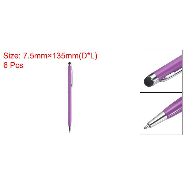uxcell メタルタッチペン ボールペン 2 in 1 汎用 伸縮インクペン 容量式タッチスクリーンデバイス 通用 パープル 6個入り｜soten｜02
