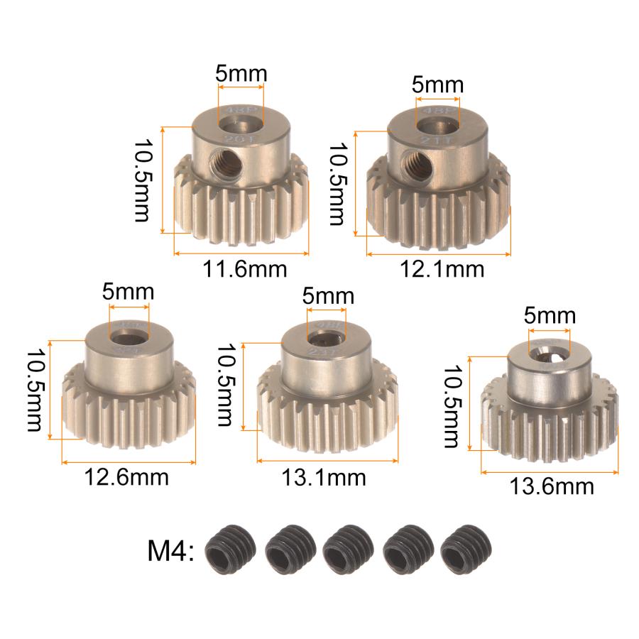 Jeu De Pignons 48P Arbre 3,175mm (1/8) - 18T, 19T, 20T, 21T, 22T - 5 Pièces Neuf - Marque Uxcell