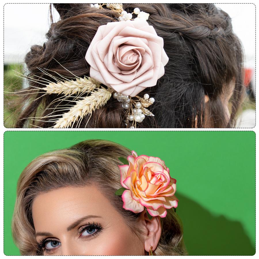 uxcell 5個 バラ 花 ヘアクリップ4インチ ヘアピン女性用 花ブローチ
