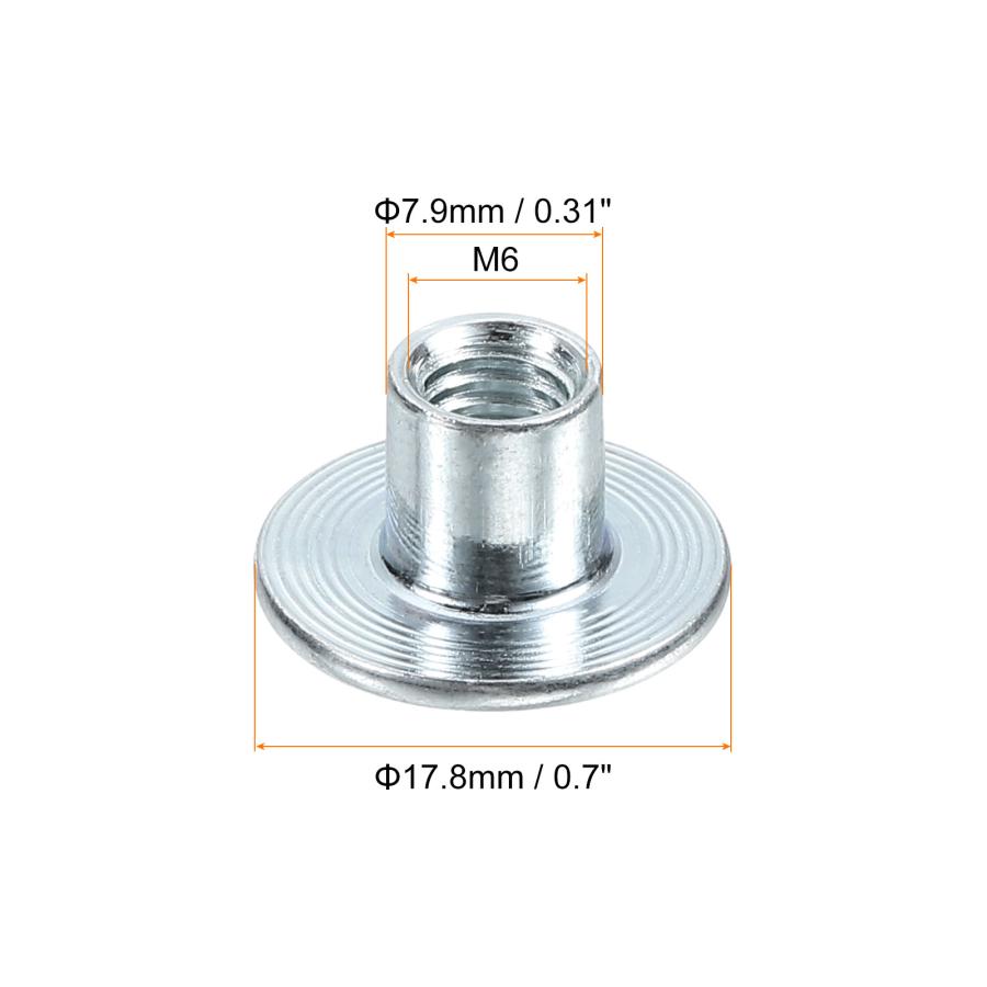 uxcell M6 Tナット 24個 カーボン鋼Tナット ラウンドベース溶接ナット 10mm 高さ スルーホールフランジ挿入女性ねじプレート ...