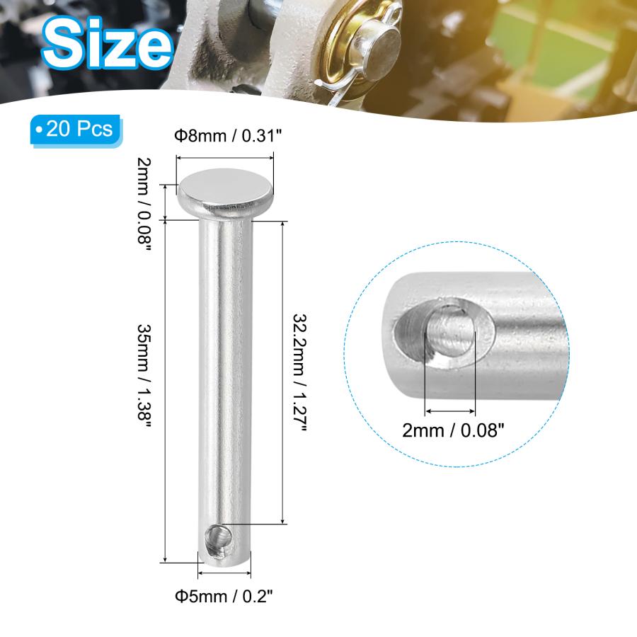 PATIKIL 5 x 35 mm シングルホールクレビスピン 20個304ステンレス