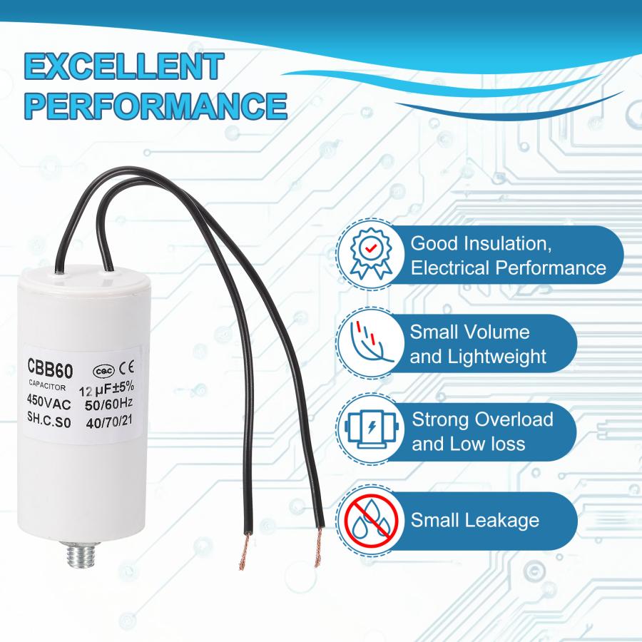 PATIKIL Condensateur CBB60 12uF AC 450V - Pour Pompes à Eau, Machines à Laver, Moteurs Monophasés