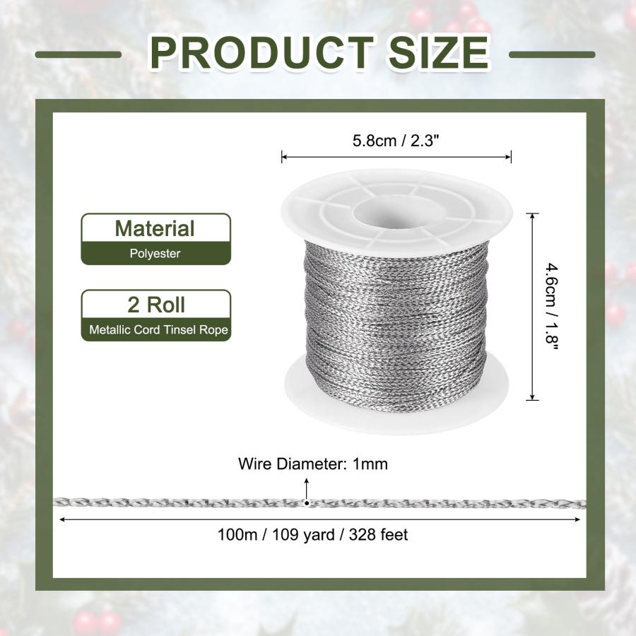 PATIKIL 2個入り 1mm ナイロン糸 金属コード付き 手縫い 刺繍糸 組紐