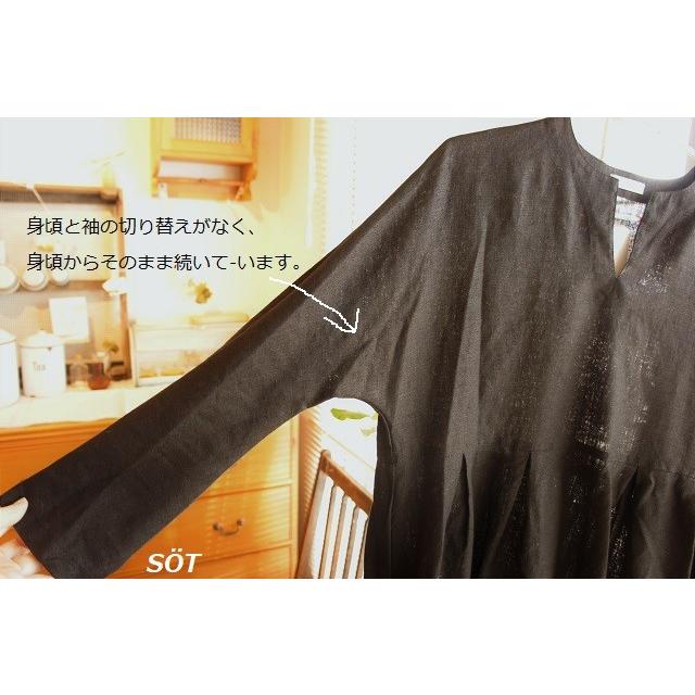 fog linen work リネンワンピース 長袖 ドルマンスリーブ