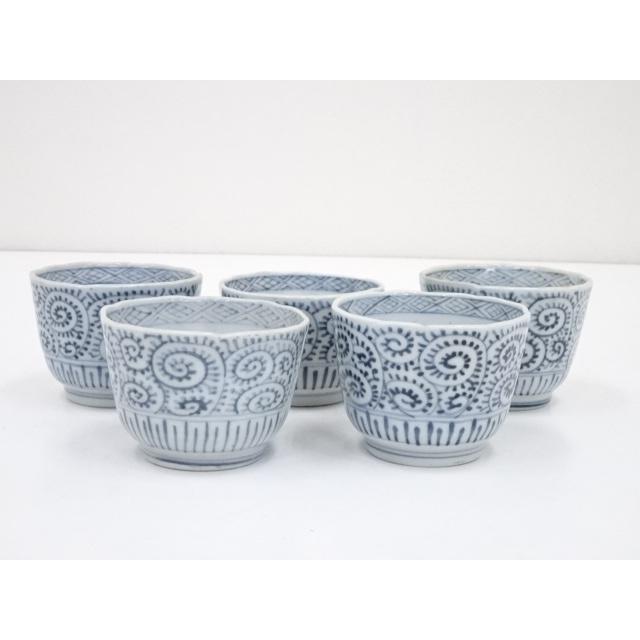 宗sou 明治期 伊万里焼 染付蛸唐草向付5客【道】 :ys4777956:お茶道具