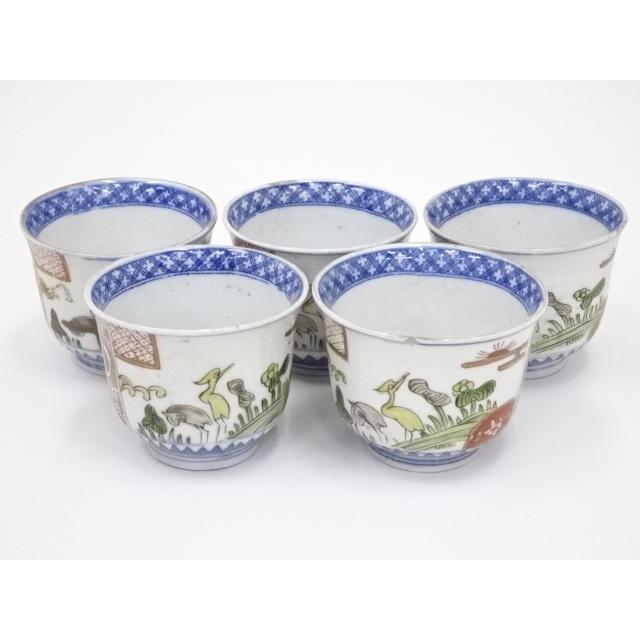 宗sou 明治期 伊万里焼 錦手花鳥文向付5客【道】 :ys4862788:お茶道具