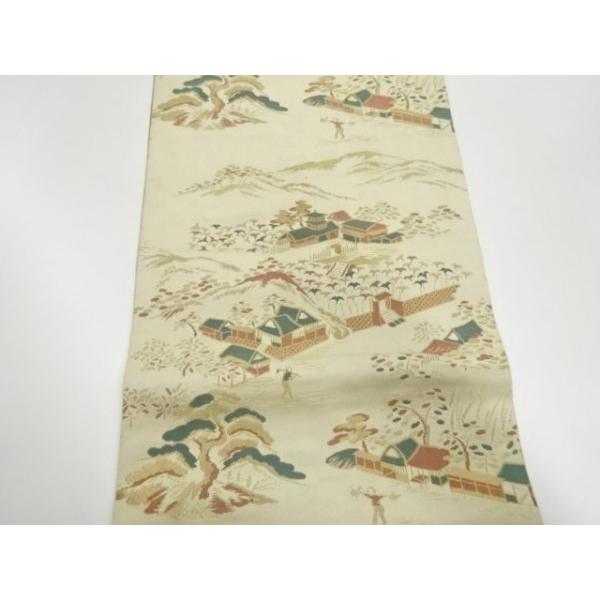 [極美品] 逸品　本場筑前博多織　名古屋帯　正絹　献上　更紗　唐草　博多帯 宗sou 本場筑前博多風景模様織出し名古屋帯【リサイクル】【着】 : お