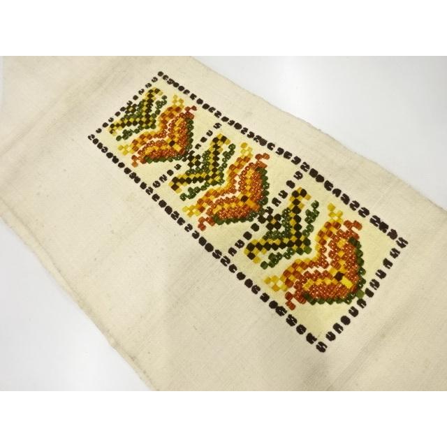 宗sou 手織り真綿紬抽象花模様織出し名古屋帯【アンティーク】【着