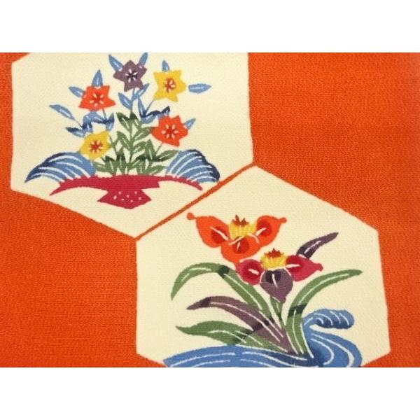 宗sou 縮緬地型染亀甲に桔梗・水仙模様名古屋帯【リサイクル】【着