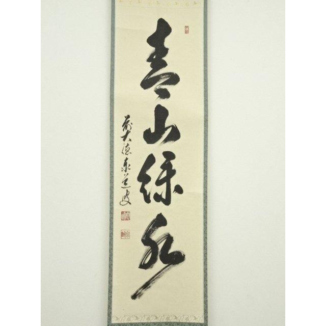 ys6815621; 宗sou 前大徳足立泰道筆 「青山緑水」一行書 肉筆紙本掛軸