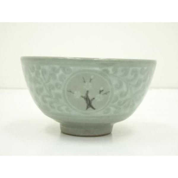 ys6960956; 宗sou 京焼 妙見窯造 青磁逆象嵌桜絵茶碗（共箱