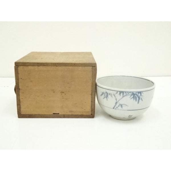 陶芸家　須田青華　須田菁華　上田耕甫画　染付　竹笹文様　茶碗　抹茶碗　箱なし ys6969959; 宗sou 須田菁華造 上田耕甫画竹図茶碗（保護箱）【道