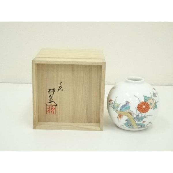 【美品】十四代酒井田柿右衛門　錦菊鳥文　一輪生　共箱付　【最終価格終了間近】 ys6990958; 宗sou 十四代酒井田柿右衛門造 錦菊鳥文 一輪生（共箱