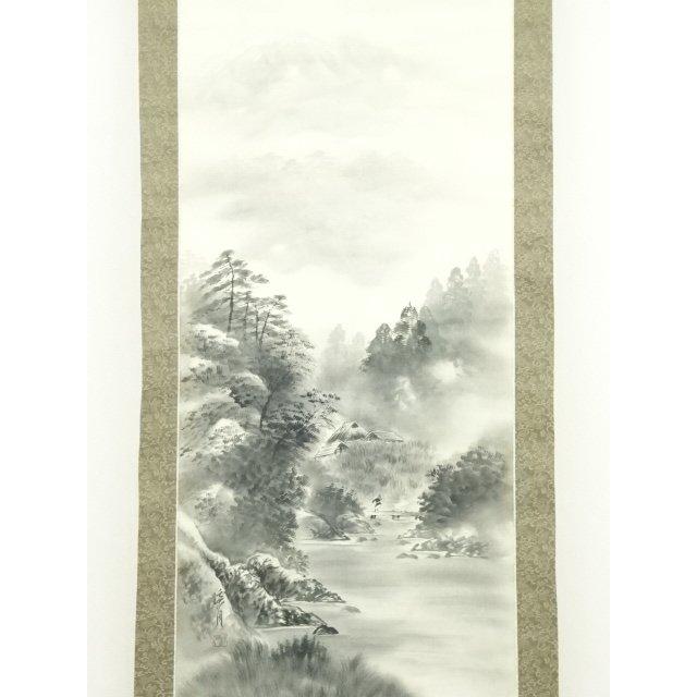 ys7005333; 宗sou 武井渓月筆 水墨山水 肉筆絹本掛軸（共箱）【道