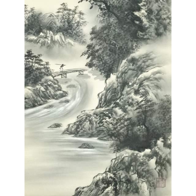 ys7005563; 宗sou 和山筆 水墨山水 肉筆絹本掛軸（保護箱）【道】 : お