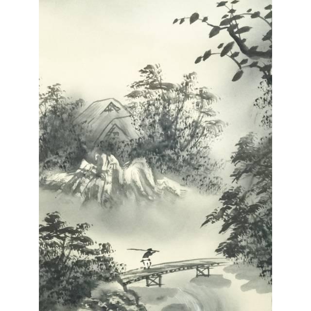 ys7005563; 宗sou 和山筆 水墨山水 肉筆絹本掛軸（保護箱）【道】 : お