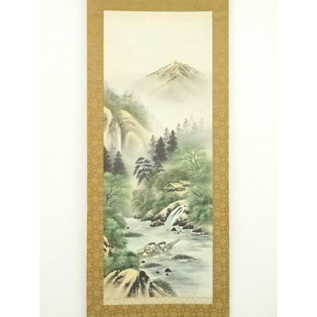 ys7011326; 宗sou 寿山 山水縁起図 肉筆絹本掛軸（保護箱）【道】 : お