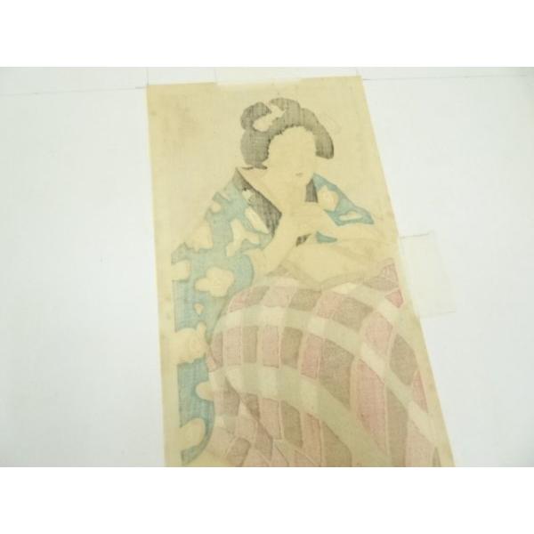 ys7013628; 宗sou 竹久夢二 こたつで読書する女 手摺木版画 額装【道