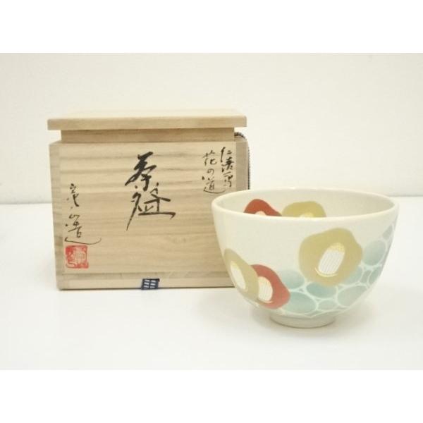 ys7024694; 宗sou 京焼 通次嵩山造 仁清写花の道茶碗（共箱）【道 