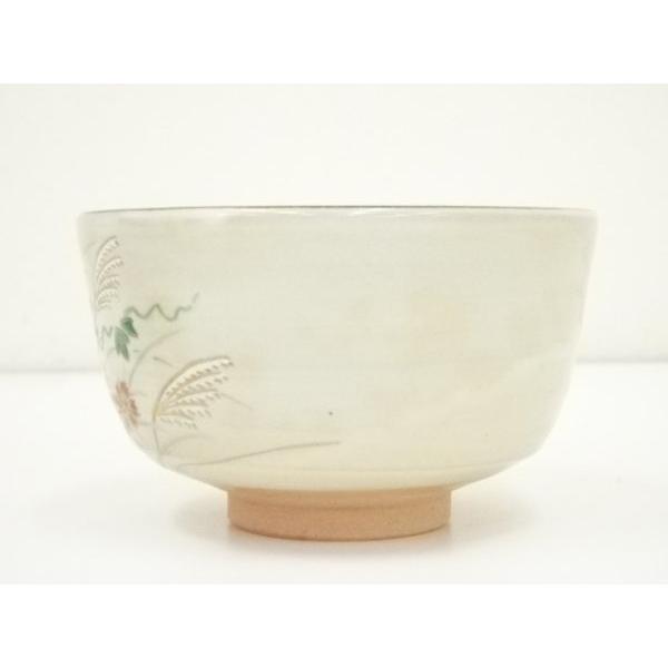【茶碗　白釉　秋草文】橋本紫雲　共箱 茶碗 白釉 秋草文】橋本紫雲 共箱