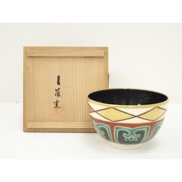 ys7109407; 宗sou 青嵐窯造 仁清写黒釉金菱茶碗（共箱）【道】 : お