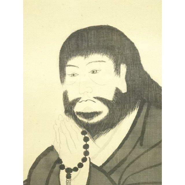 ys7127575; 宗sou 明治41年 親鸞上人 有髪御影 肉筆絹本掛軸（普耀識箱