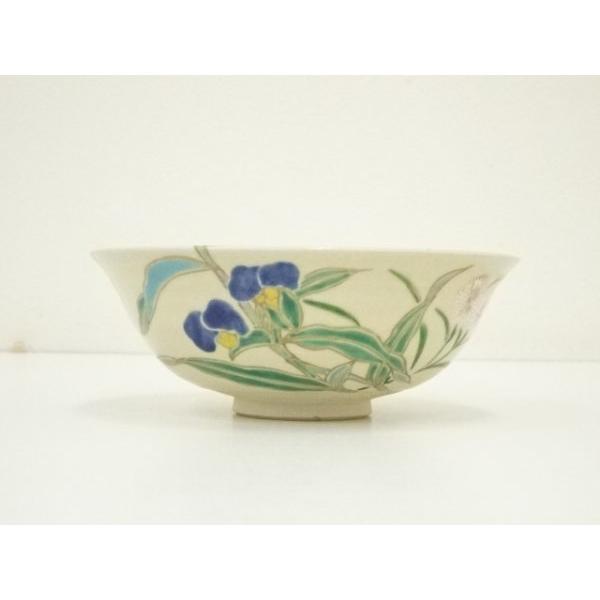 ys7317749; 宗sou 京焼 高台寺窯 森里陶楽造 仁清露草茶碗(共箱 ys7317749; 宗sou 京焼 高台寺窯 森里陶楽造 仁清露草茶碗(共箱