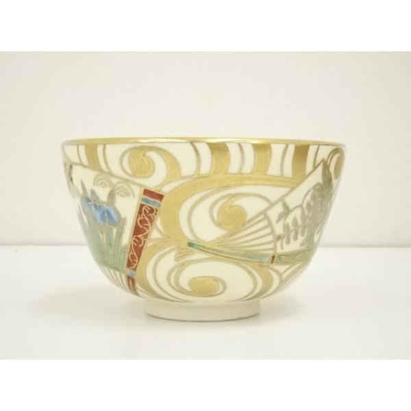 ys7333090; 宗sou 京焼 橋本紫雲造 金彩色絵扇面流し茶碗（共箱）【道