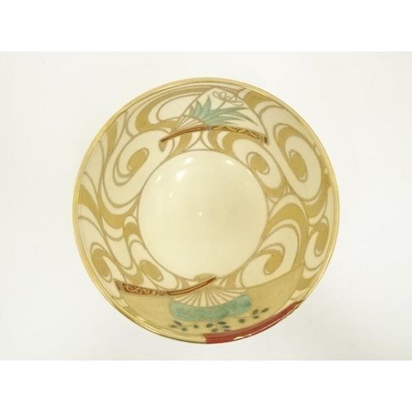 ys7333090; 宗sou 京焼 橋本紫雲造 金彩色絵扇面流し茶碗（共箱）【道