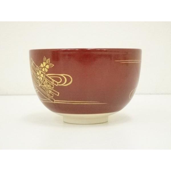 ys7346789; 宗sou 粟田焼 岡田佳山造 金襴手花筏茶碗（共箱）【道
