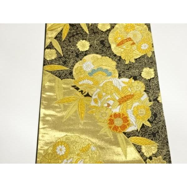 ys7359250; 宗sou 花々・笹に鳥・扇模様織出し袋帯【着】 : お茶道具