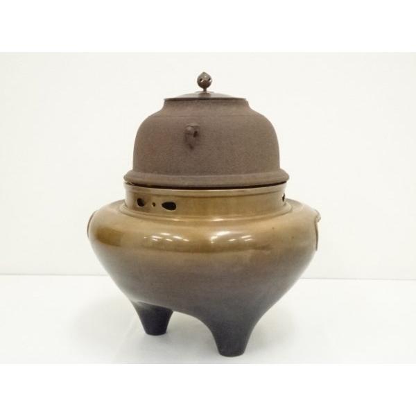 美品 人間国宝 高橋敬典 真形釜添 唐銅朝鮮風炉 秀峰 共箱 茶道具 ys7371365; 宗sou 人間国宝 高橋敬典造 真形釜添 唐銅朝鮮風炉（共箱