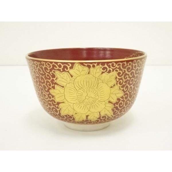 ys7377578; 宗sou 京焼 中村香菊造 牡丹唐草絵茶碗（共箱）【道