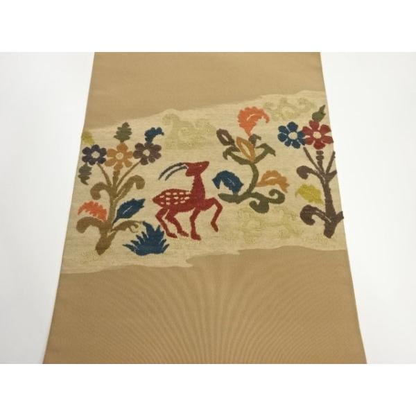 ys7409773; 宗sou 綴れ横段に花唐草・鹿模様刺繍名古屋帯【着】 : お 