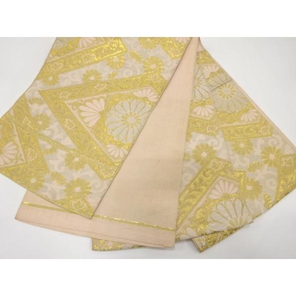 レディース 全通 開き名古屋帯 型染め 唐草 菊花 菱模様 着物 023b p